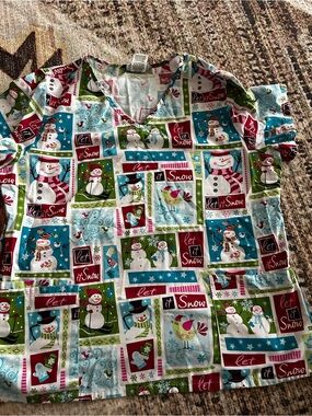 Kids Holiday Snowman scrub Top - Red, Green & Blue